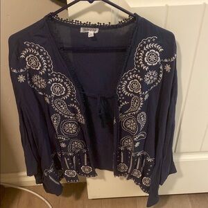Boho Embroidered Navy Cardigan